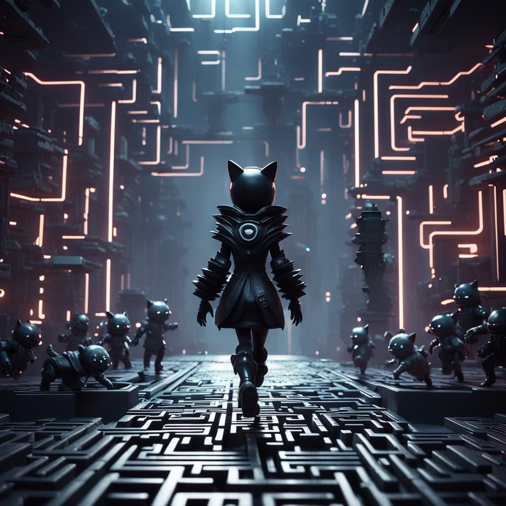 Dark Princess Running Through Futuristic Maze