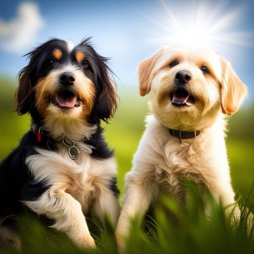 Happy Dogs Playing in Heavenly Sunshine