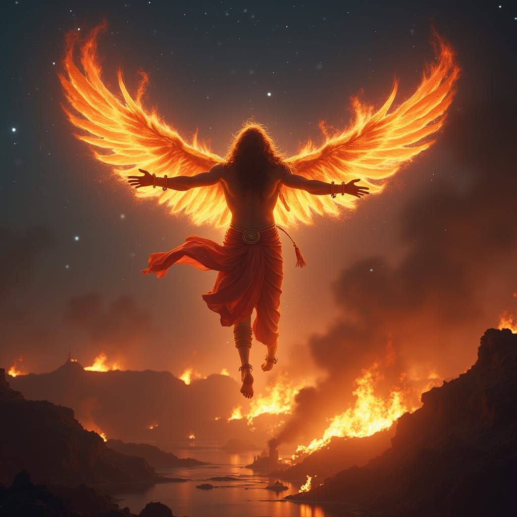 Hanuman's Fiery Flight Over Lanka in Ultra Detail