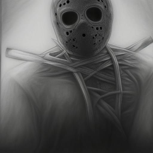 Hyperdetailed Charcoal Drawing of Jason Voorhees