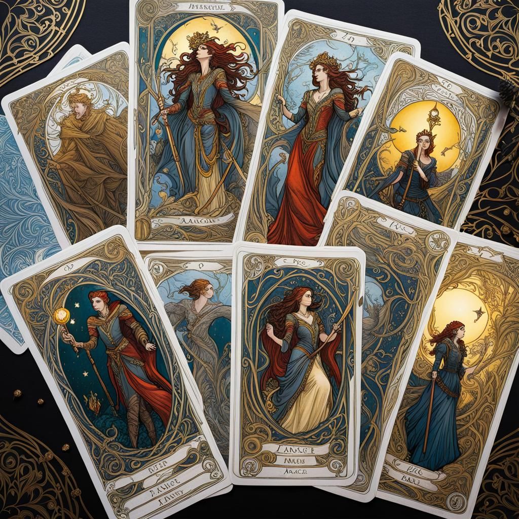 Tarot de Marseille Cards in Detailed 2D Illustration