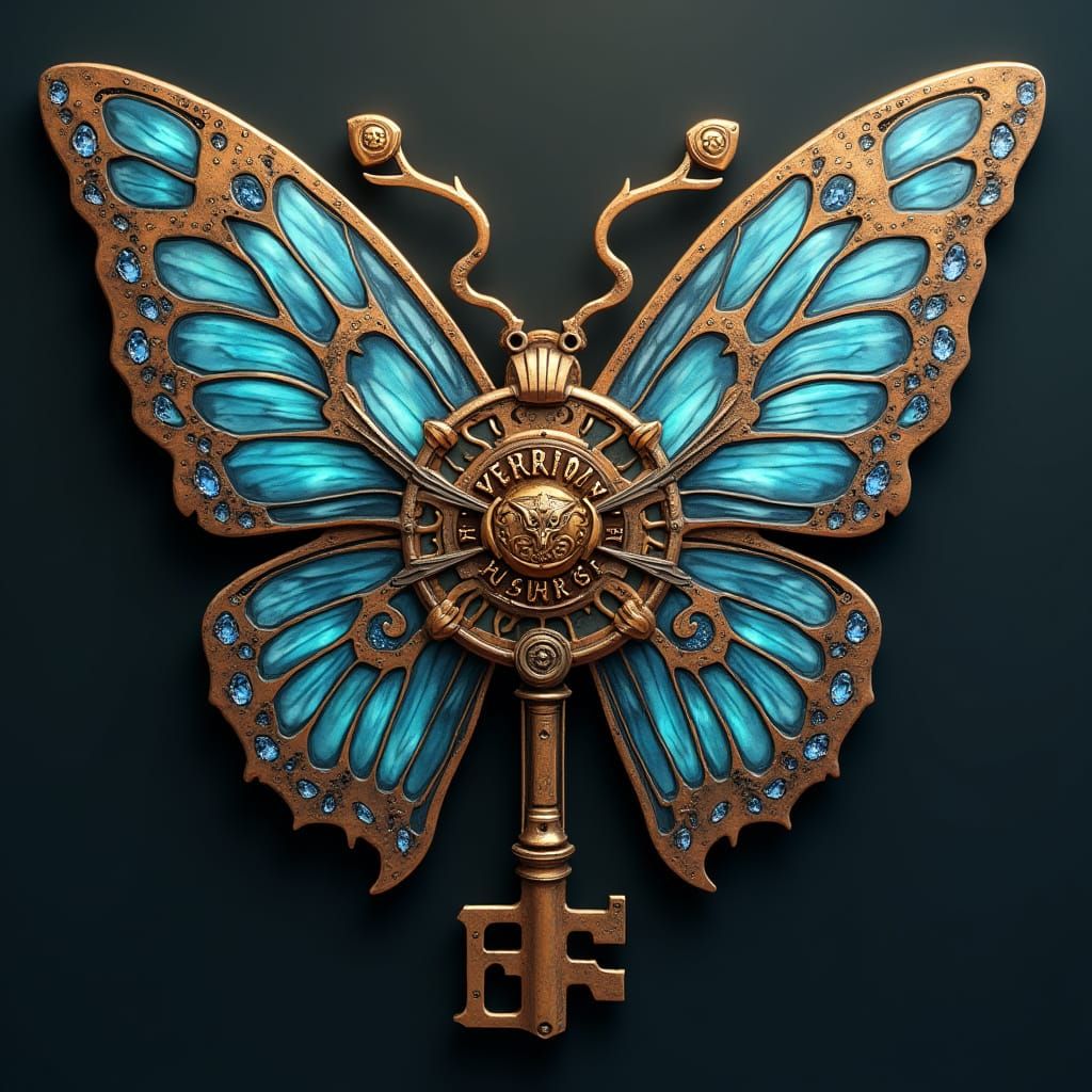 Steampunk Butterfly Logo in Intricate Mechanized Design