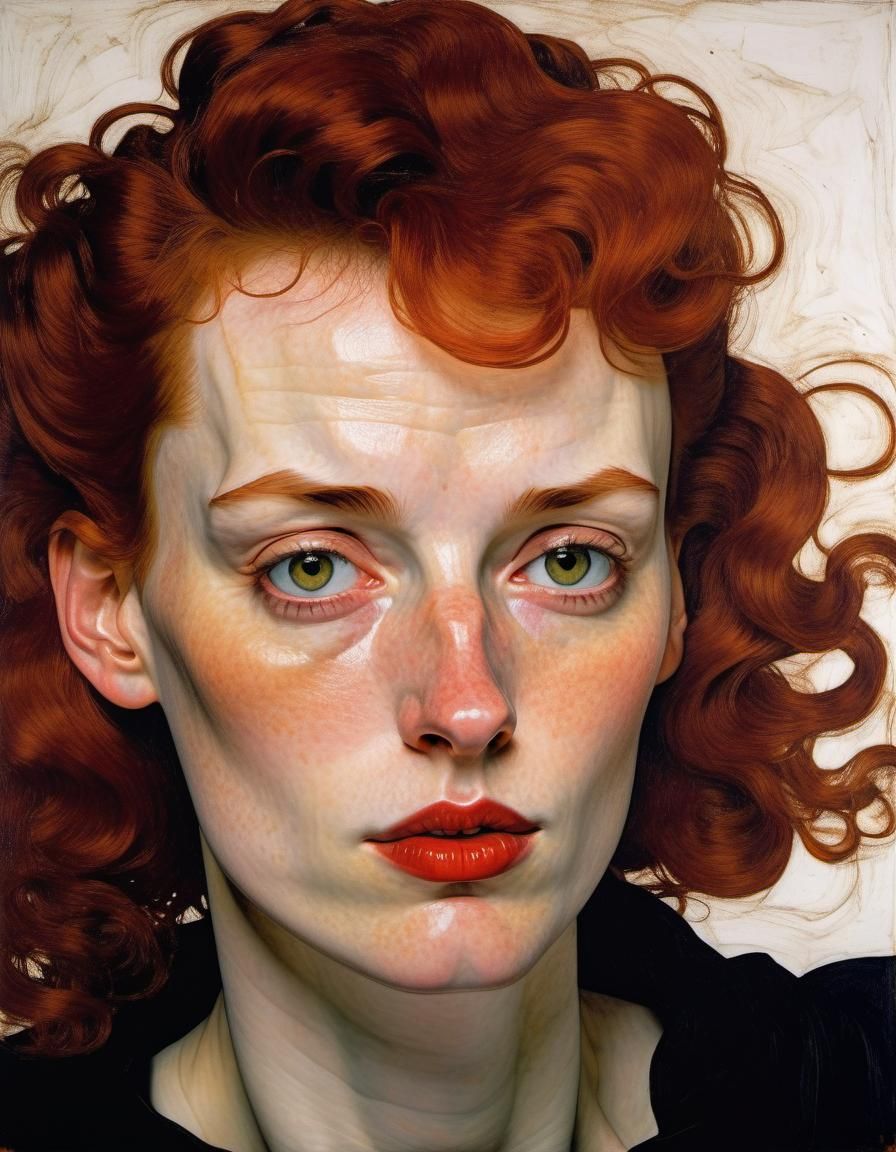 Red-Haired Girl in Black Dress, Expressionist Portrait