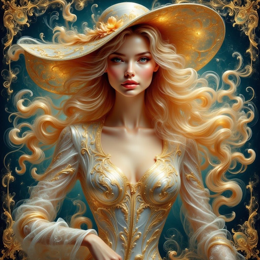 Luminous Woman in Cosmic Patterns, Klimt Inspired