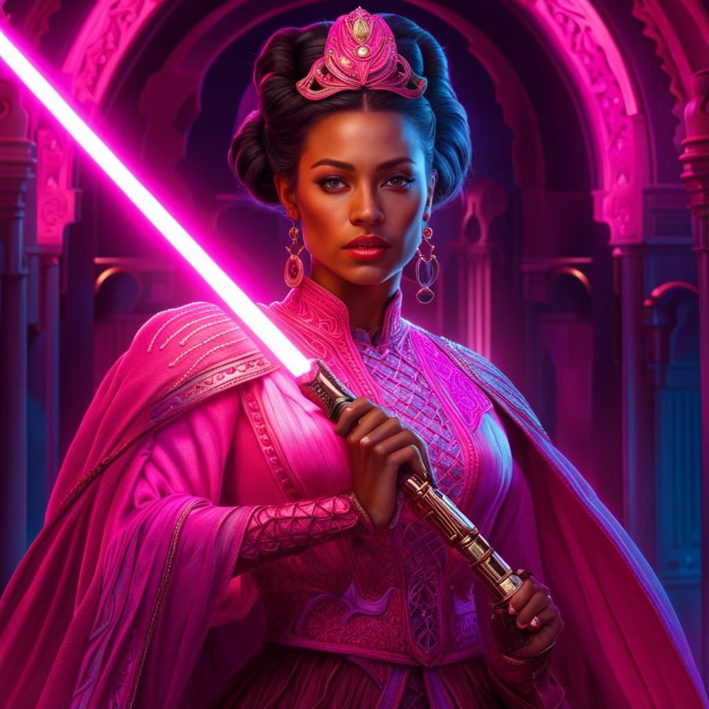 Rococo Jedi Princess with Lightsaber, Digital Art