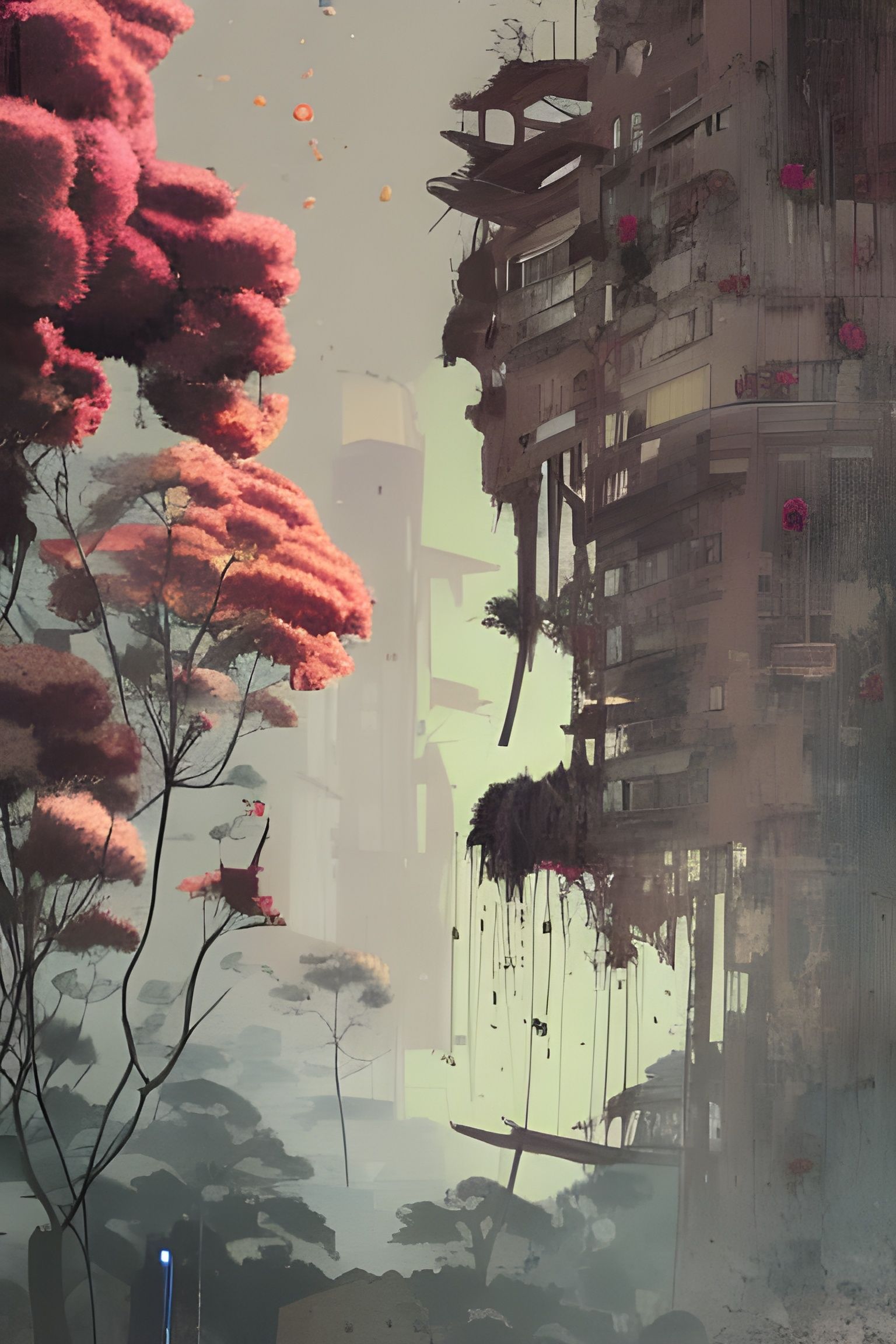 Post-Apocalyptic Ruins with Flowers: Matte Photography