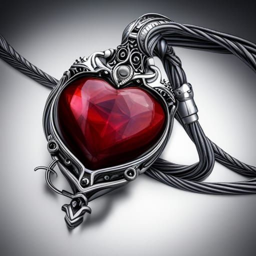 Hyperrealistic Cyborg Heart with Ruby Jewelry