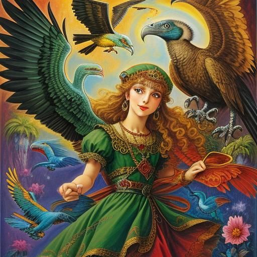 A flying creature with a lizard head and bird body