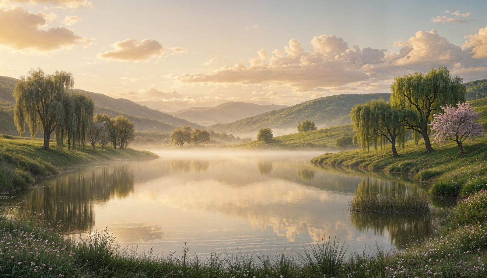 Mystical Valley at Dawn in Ethereal Fantasy Art