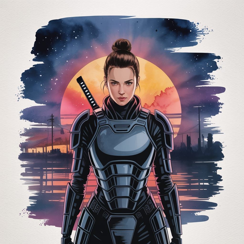 Cinematic Cyber-Samurai in Astral Watercolor