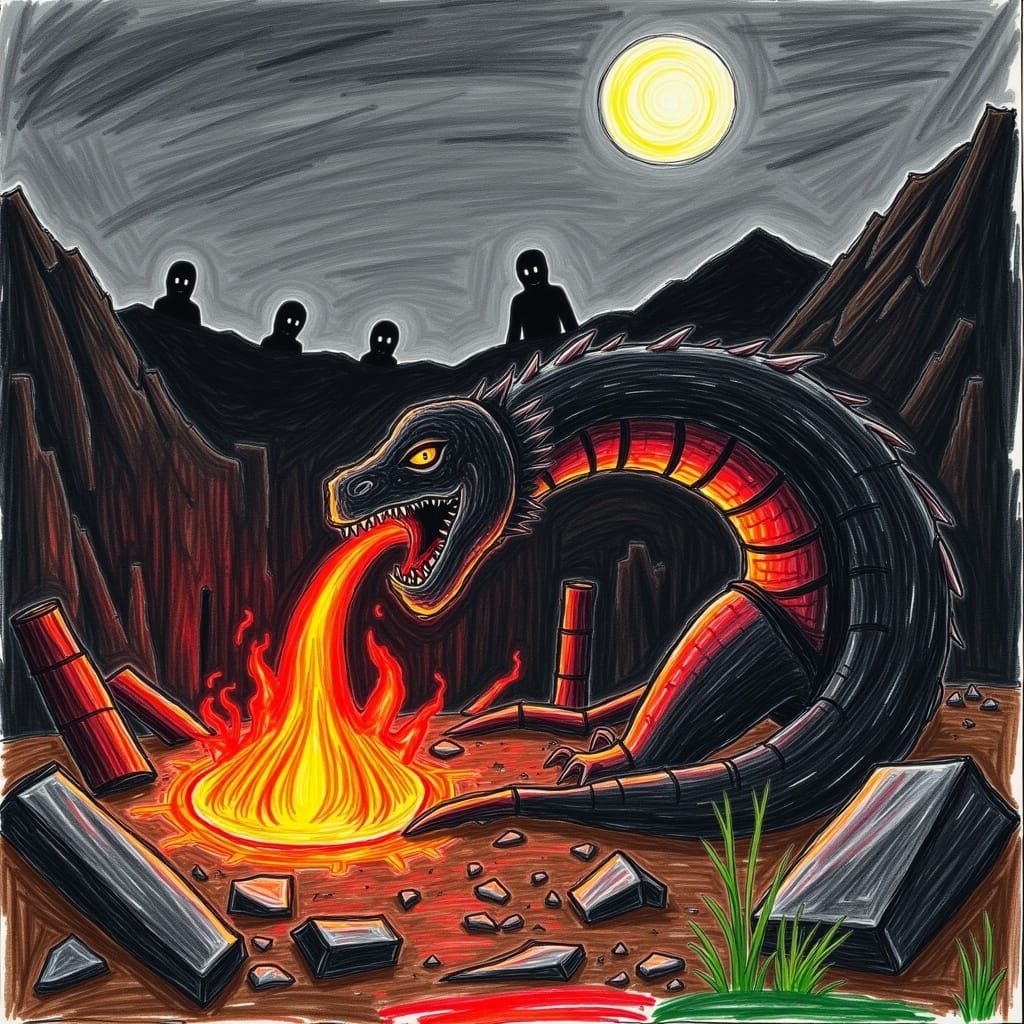 Black Dragon Portrait in Volcanic Landscape