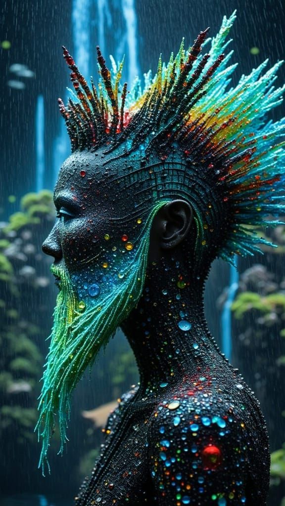 Neptune as Aquapunk Warrior with Bioluminescent Bodypaint