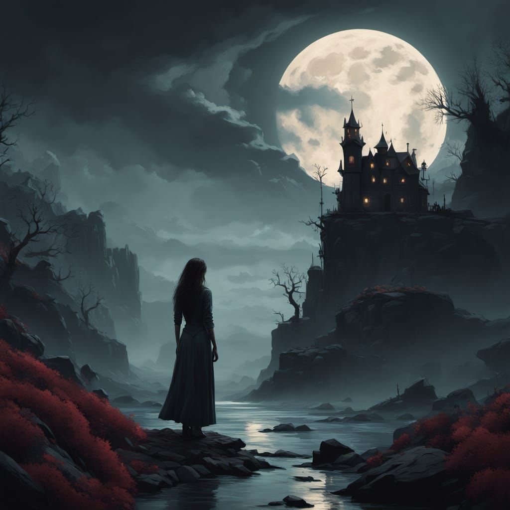 Ethereal Night Scene in High-Contrast 3D Grayscale