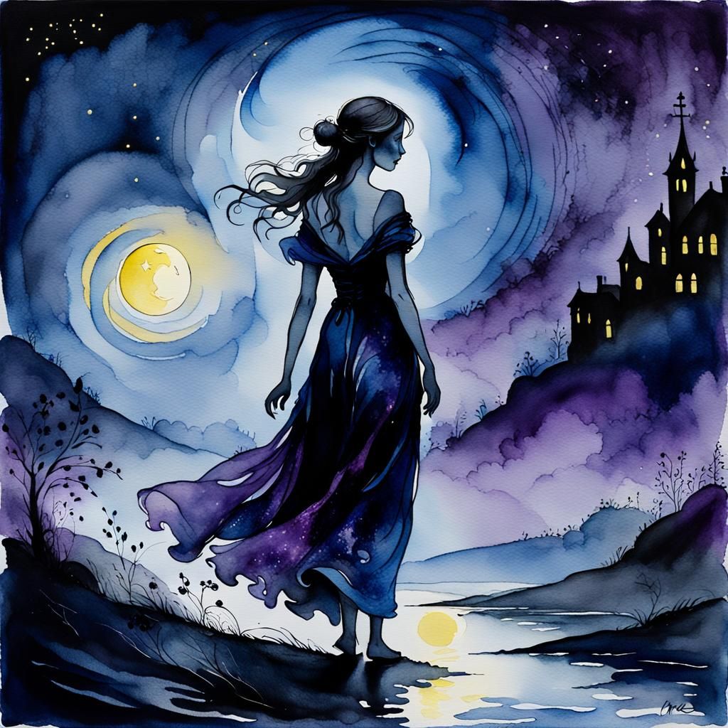 Ethereal Silhouette Emerges from Moonlit Nocturne