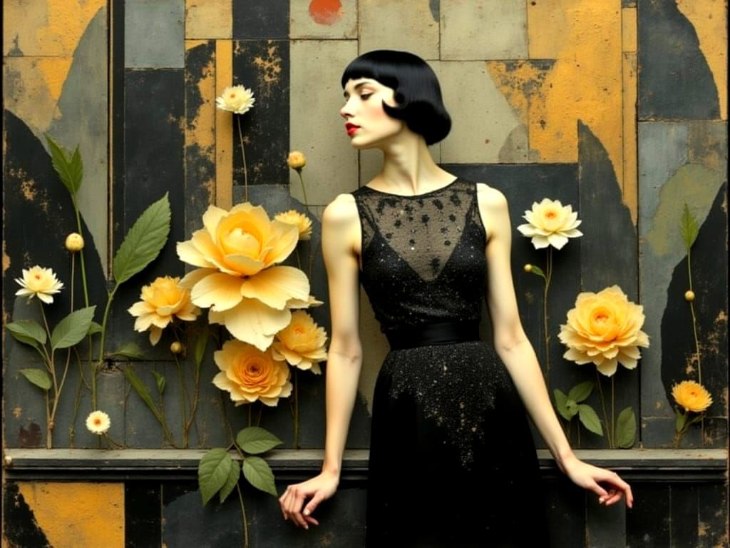 Art Deco Singer in Impasto Floral Matrix