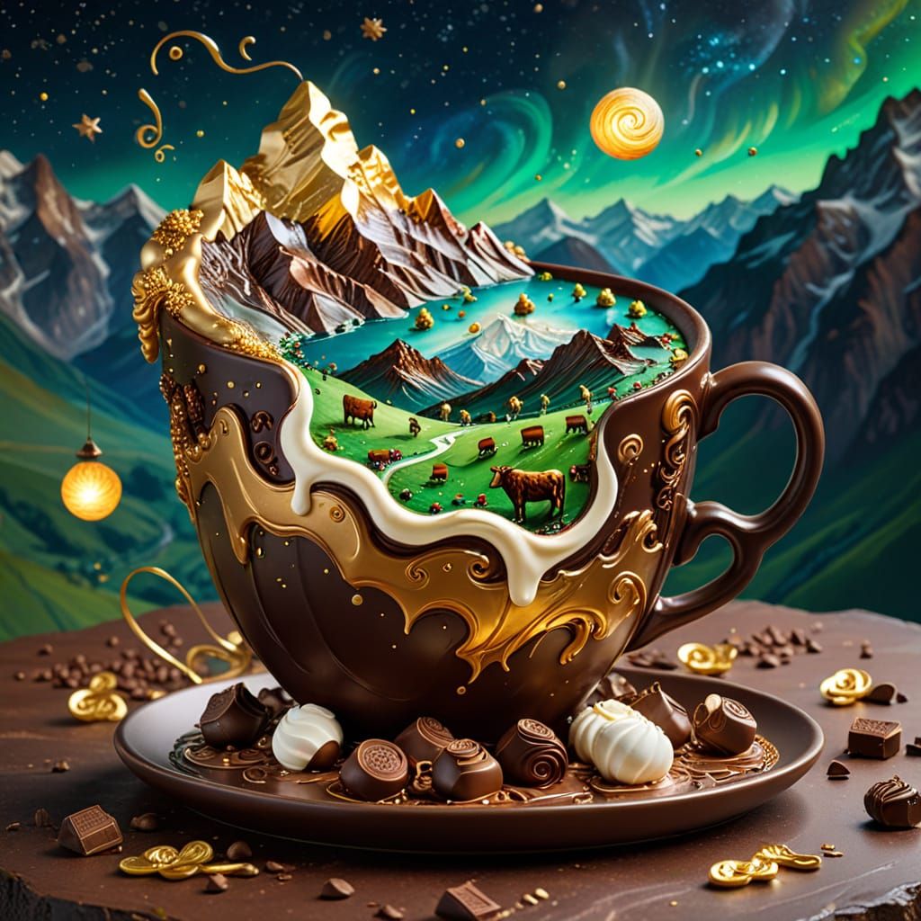 Surreal Chocolate Alps Landscape in Impasto Style