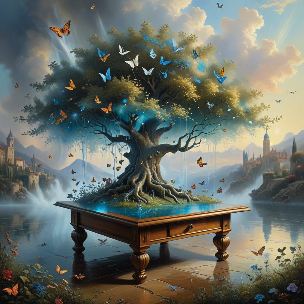 Surreal Pop-Up Painting With Ethereal Mist and Arabesque Ele...