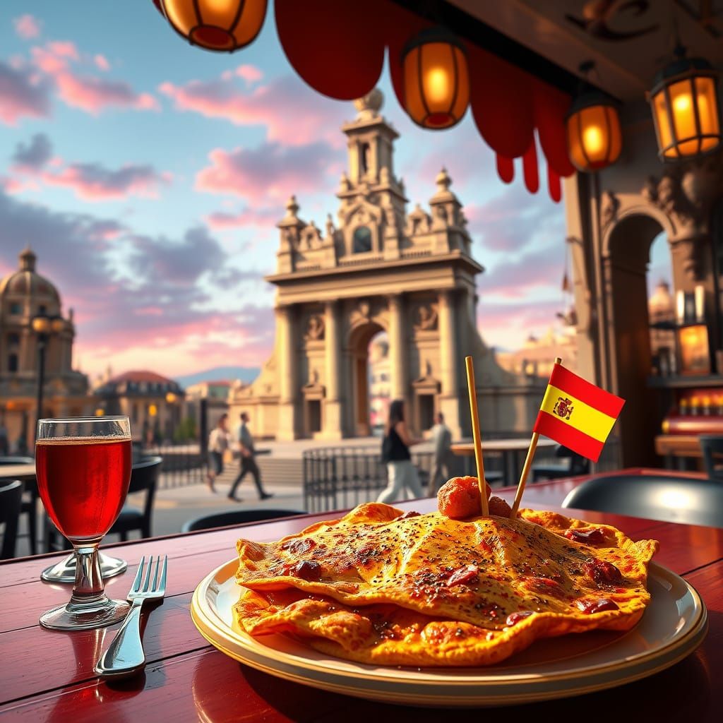 Spanish Bar Scene with Tortilla de Patata, Churros, and El P...