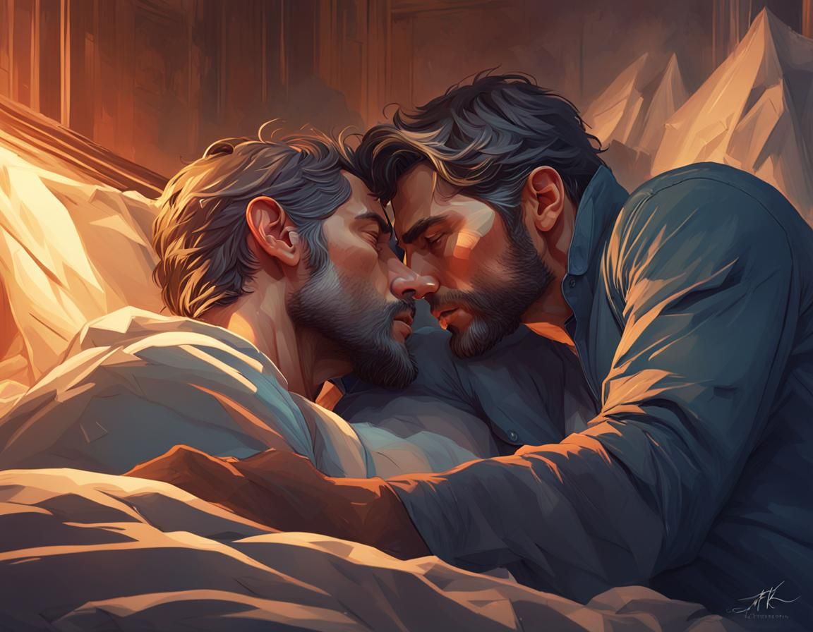 Intimate Portrait of Two Men Kissing