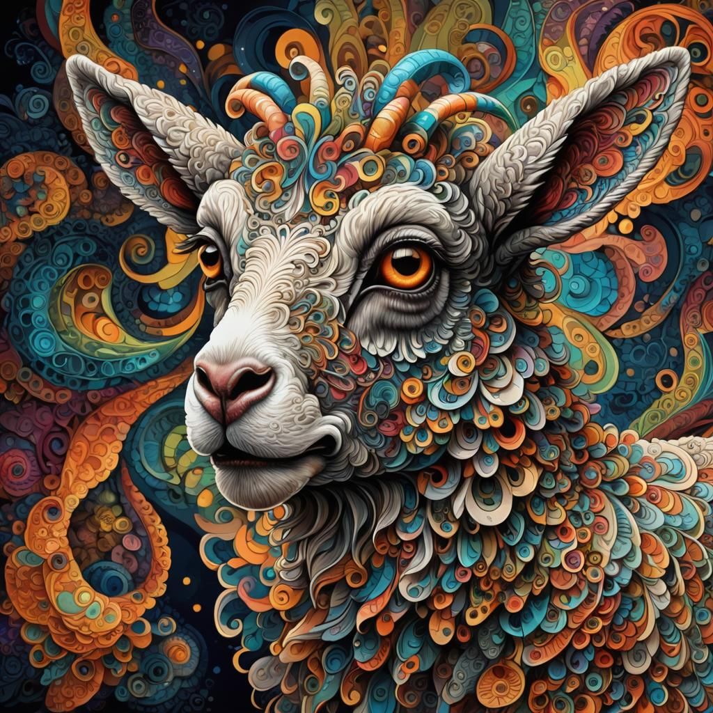 Enchanted Lamb Sings in Vibrant, Swirling Realism