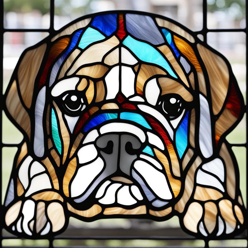 Stained Glass Bulldog Puppy Art