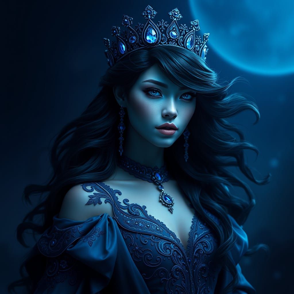 Ethereal Night Goddess in Midnight Blue Regalia