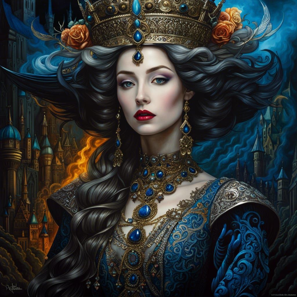 Detailed Medieval Princess in Dark Oil Painting Style