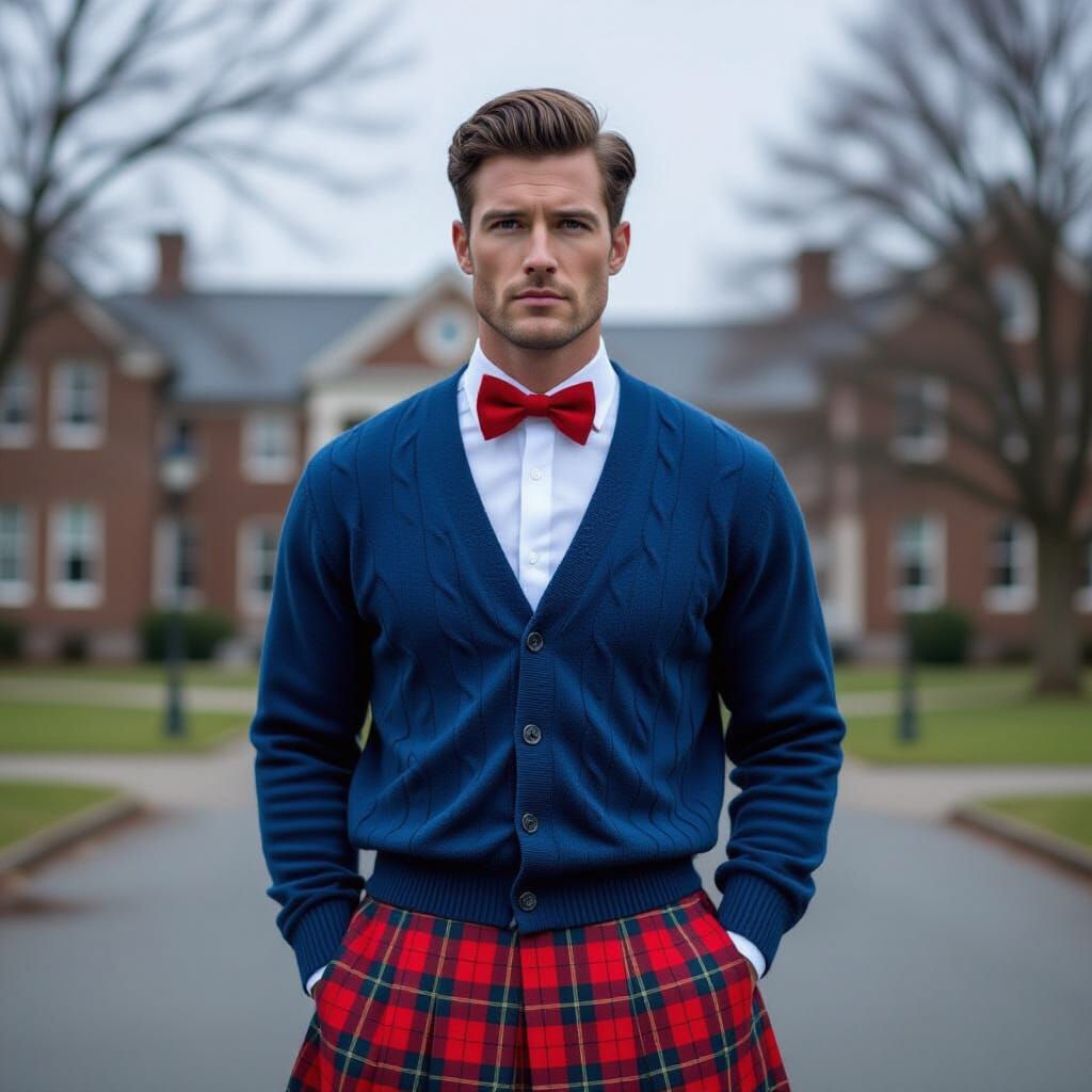 Elegant Men in Schoolyard as Cinematic Film Still