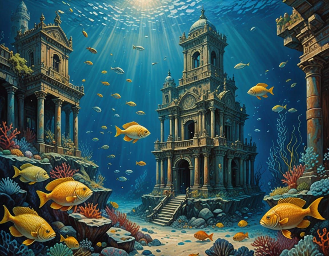 Atlantis Undersea Kingdom in Fine Art Oil Painting