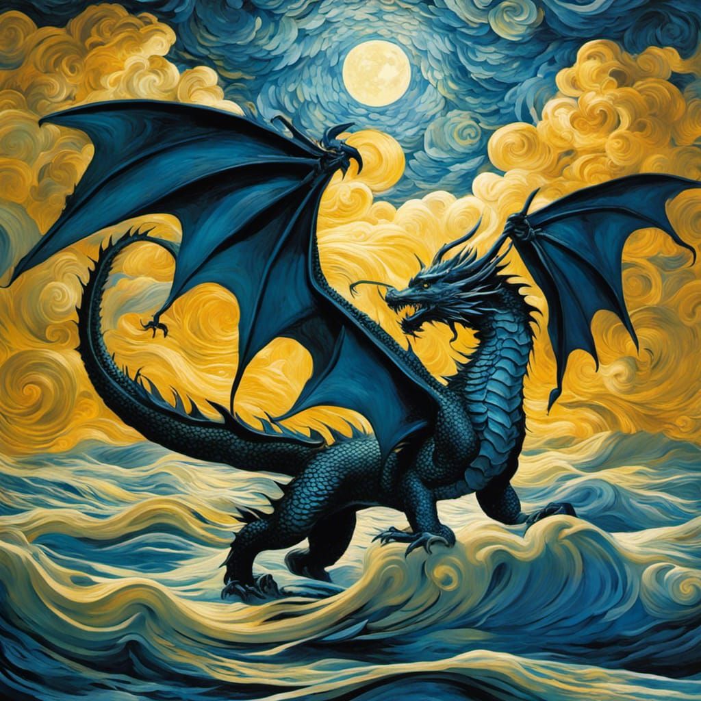 Dragon with Translucent Wings in Post-Impressionist Style