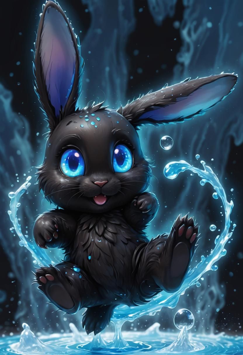 Anime Rabbit with Water Eyes and Graffiti Art