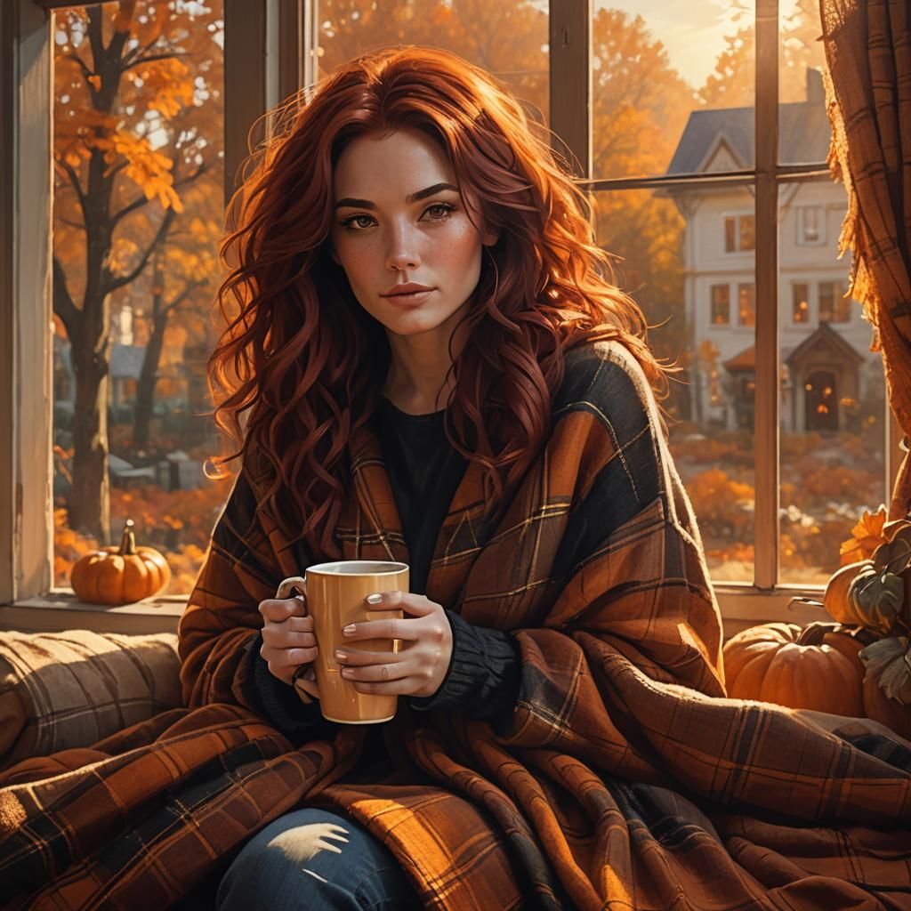 Cozy Autumn Woman in Matte Painting Style