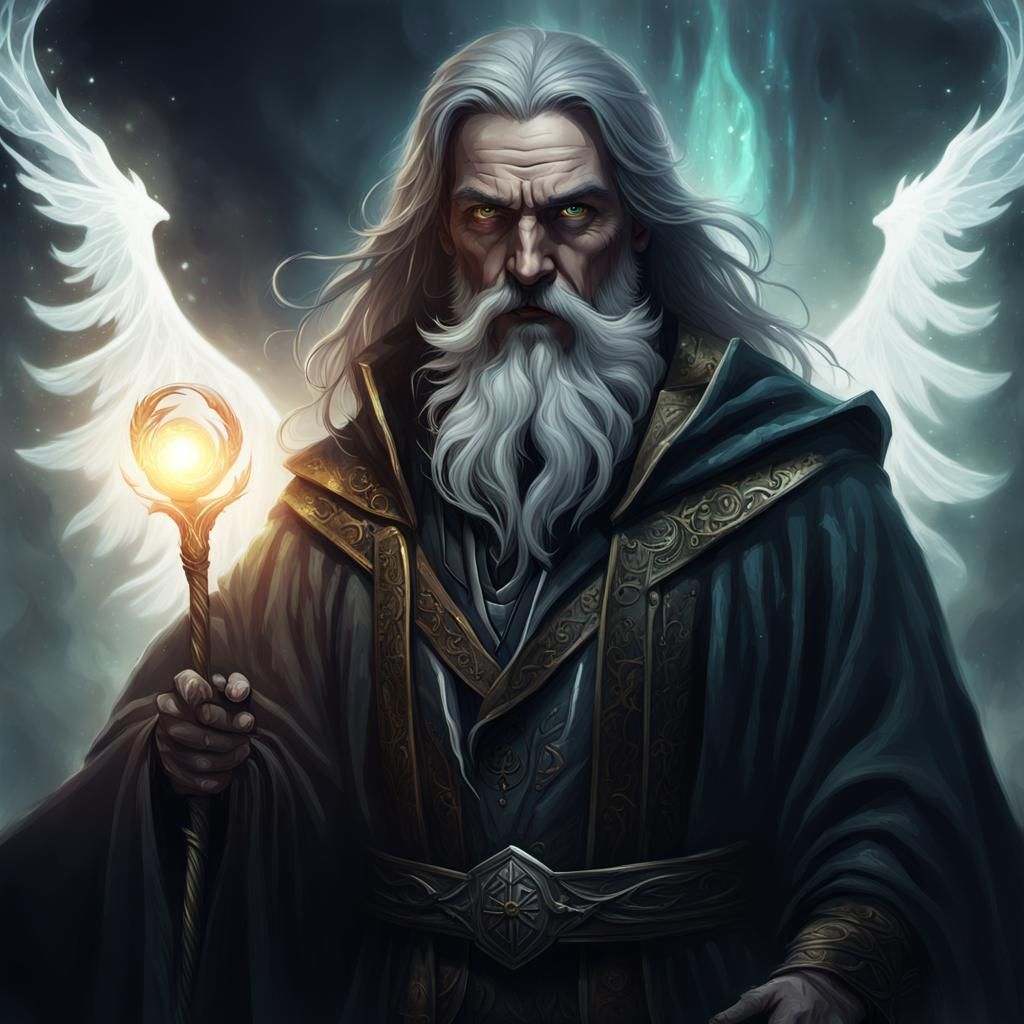 A warlock standing firm with his staff.