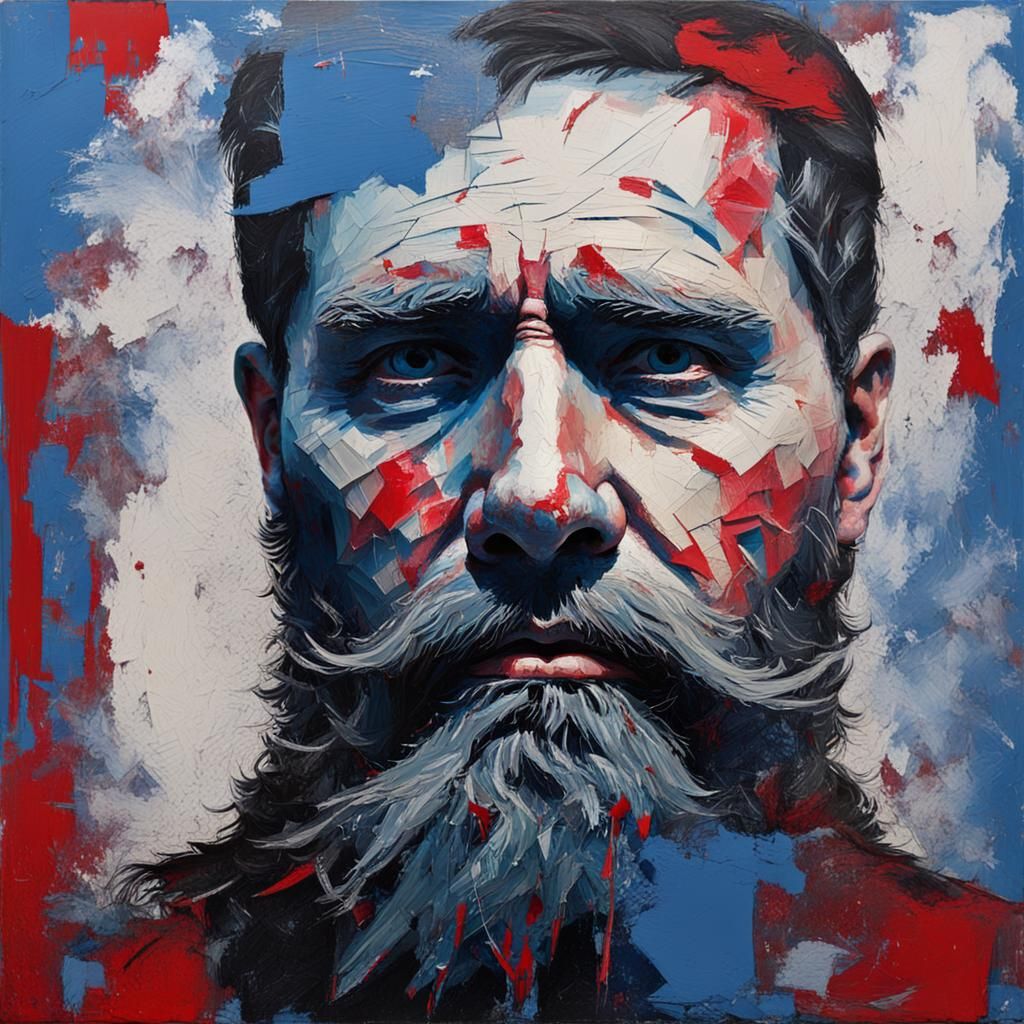 Minimalist Bearded Man's Face as Impasto Painting