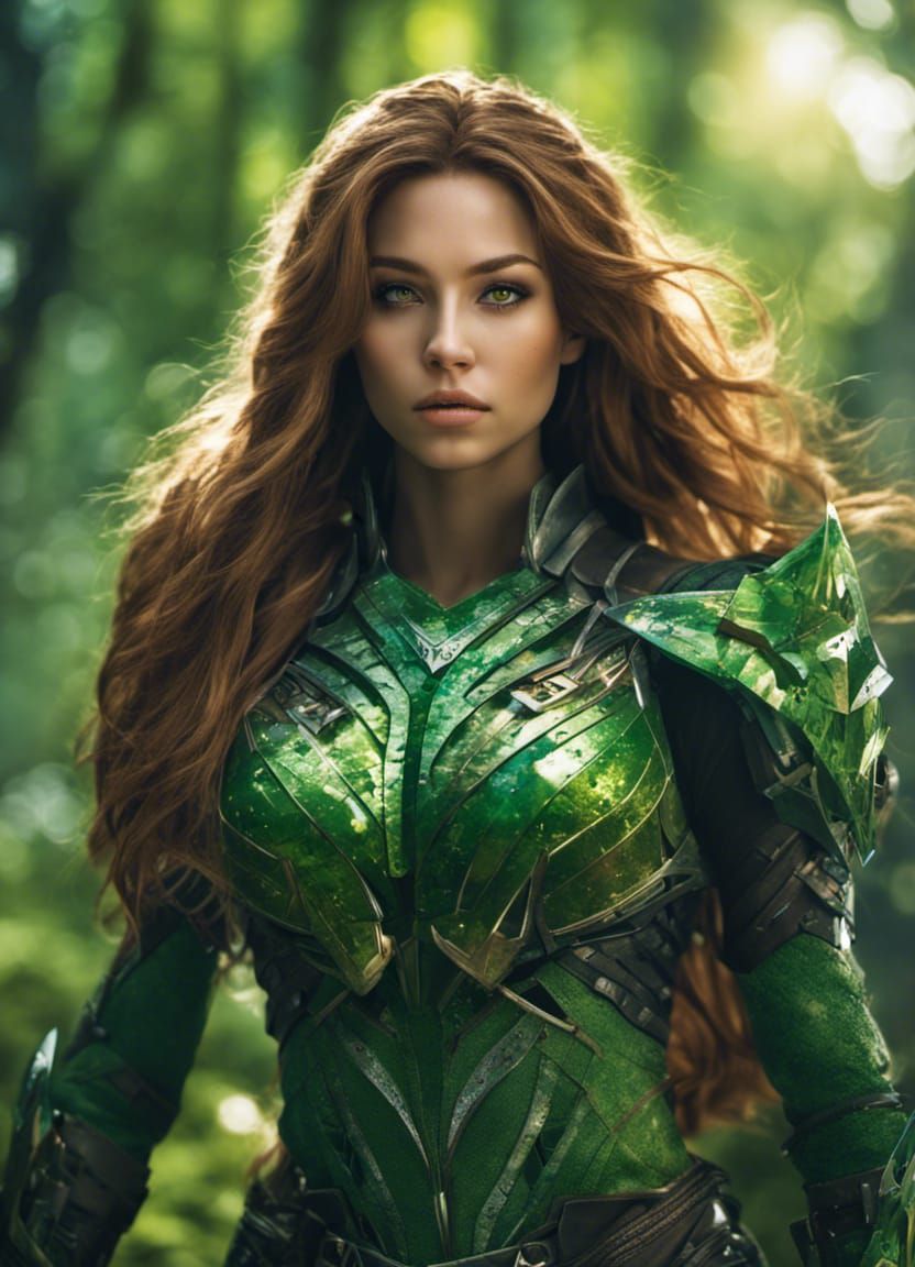 Anime Warrior Girl in Forest Fantasy Suit