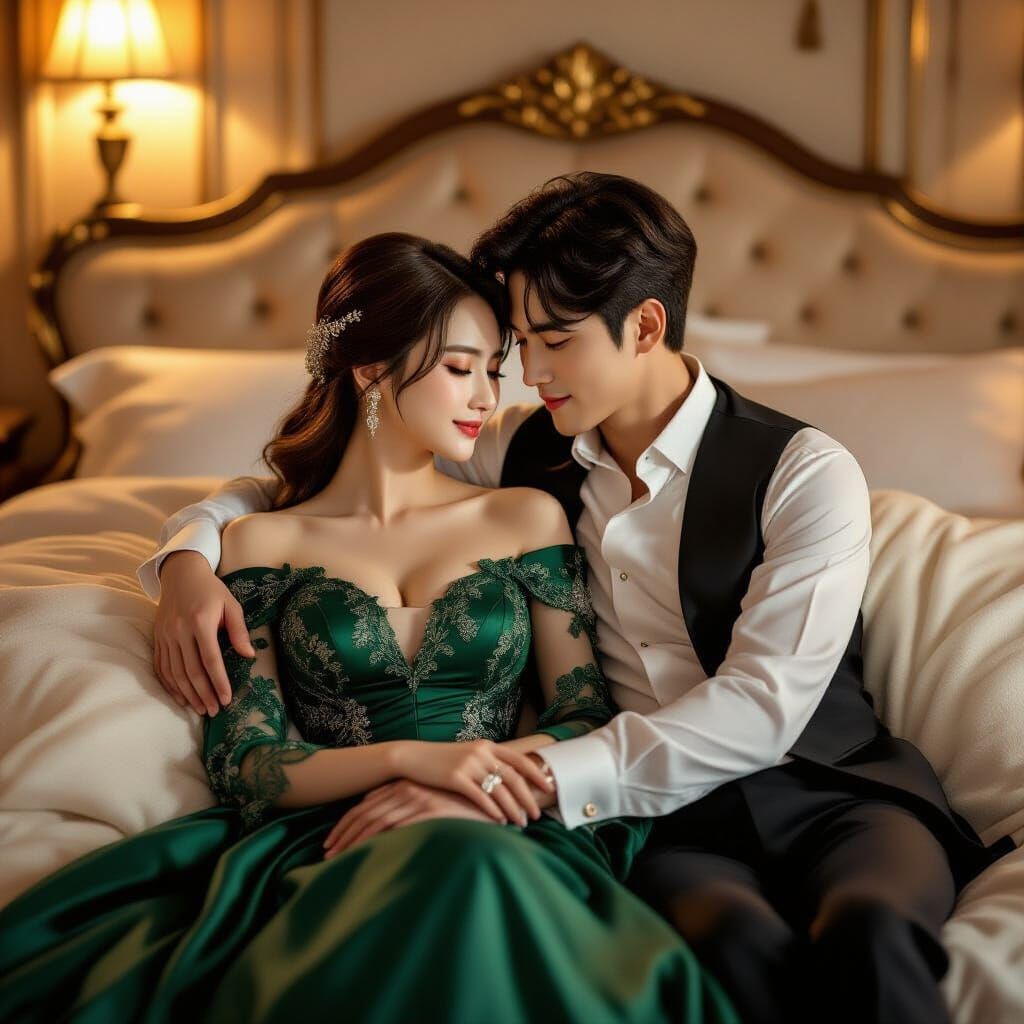 Romantic Korean Couple Embrace in Golden Light