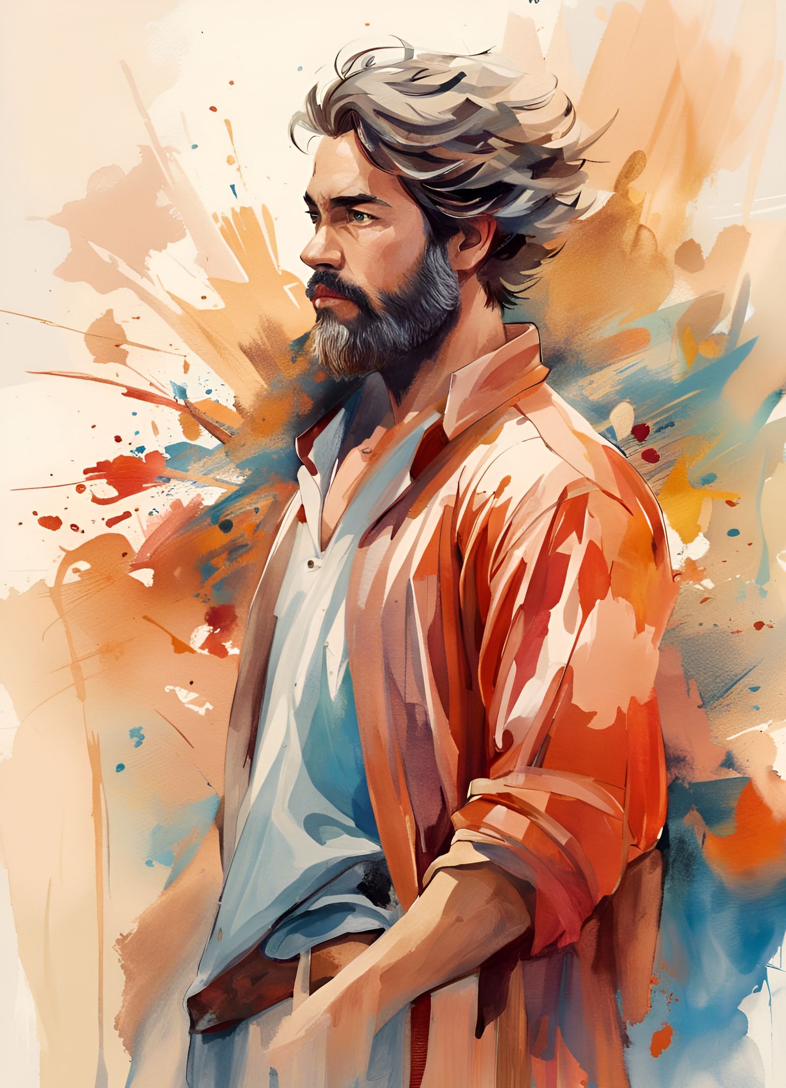 Mediterranean Man in Akihiko Yoshida Watercolor Style