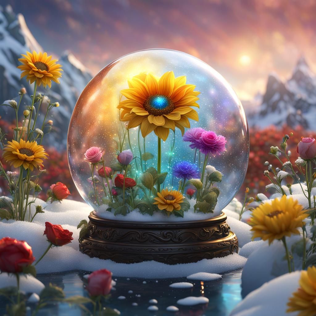 Floral Snow Globe in Detailed 3D Rendering