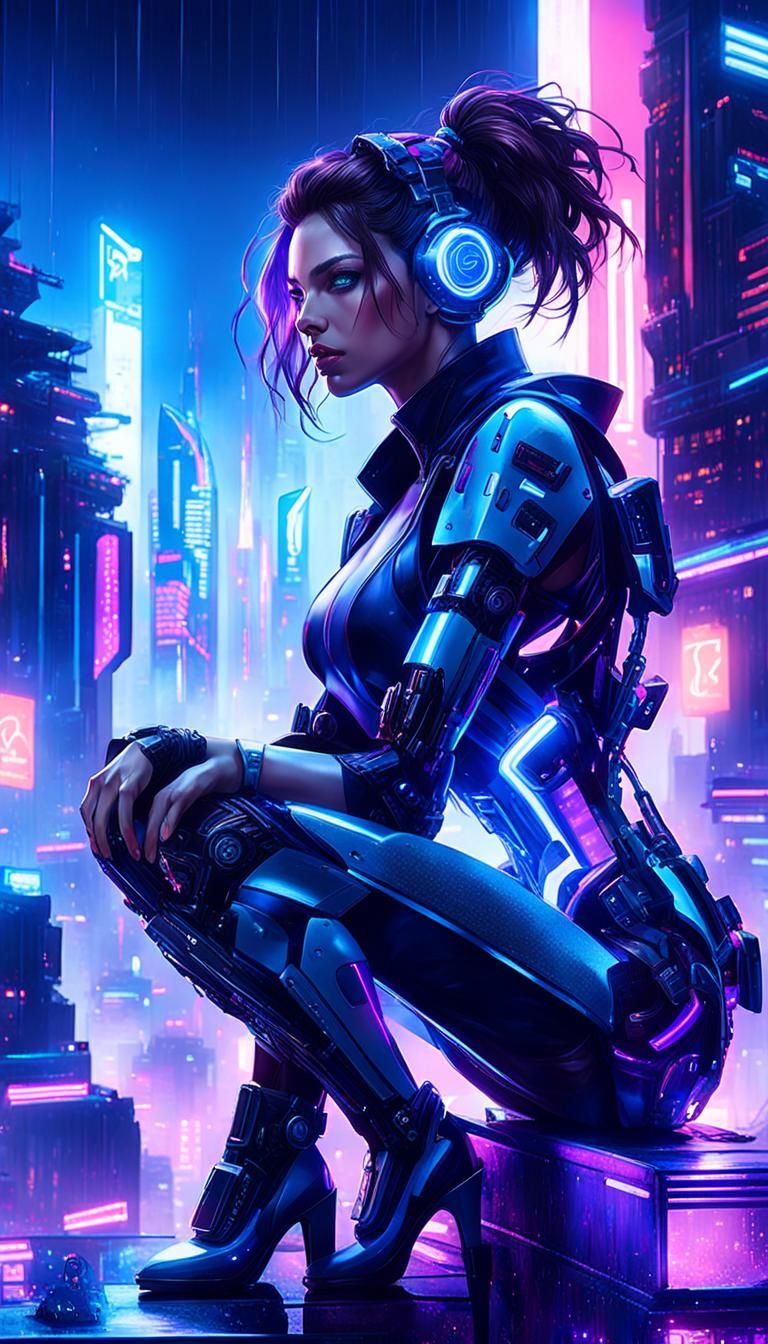 Cyberpunk Girl Portrait in Futuristic Cityscape