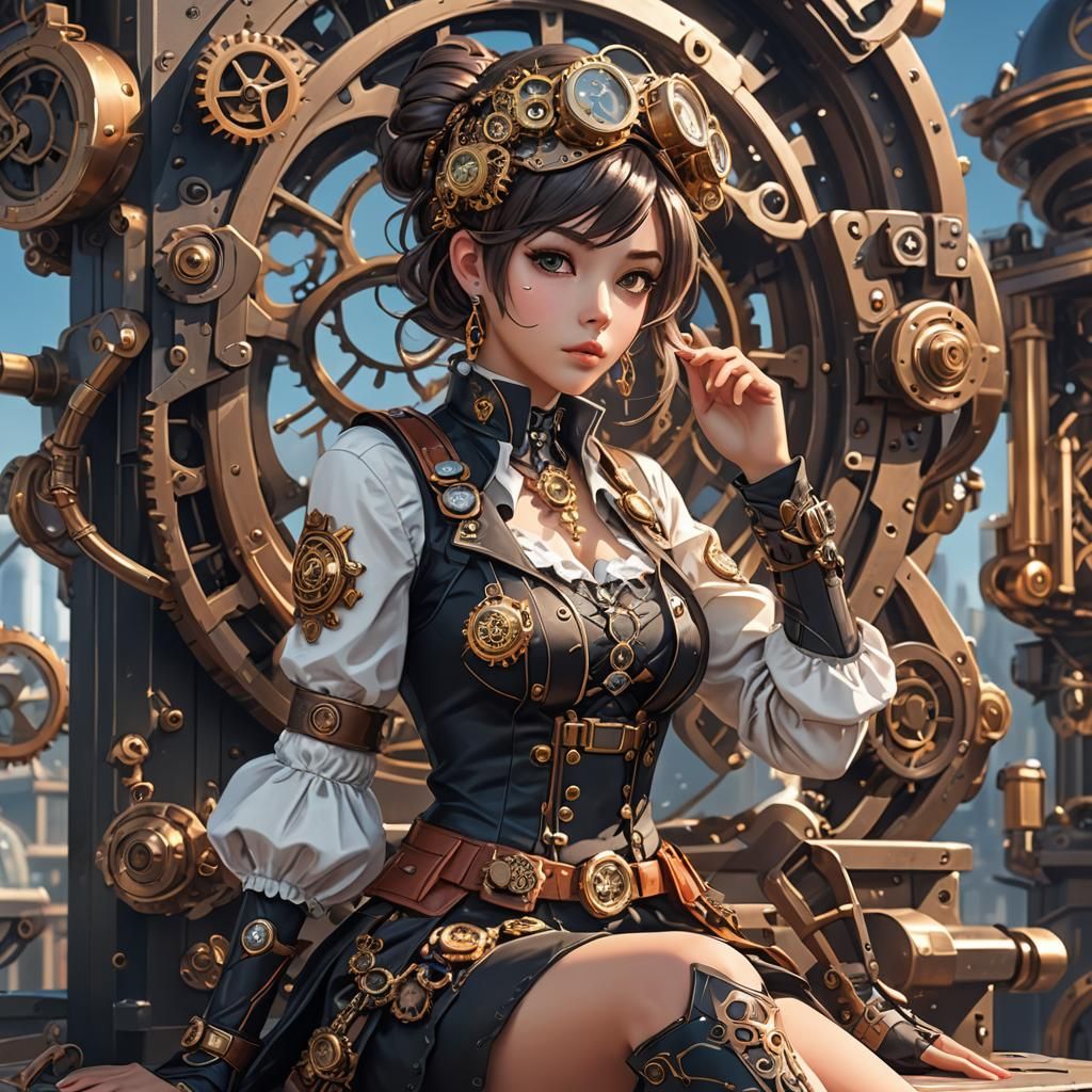 Steampunk Anime Pin-Up in WLOP Style