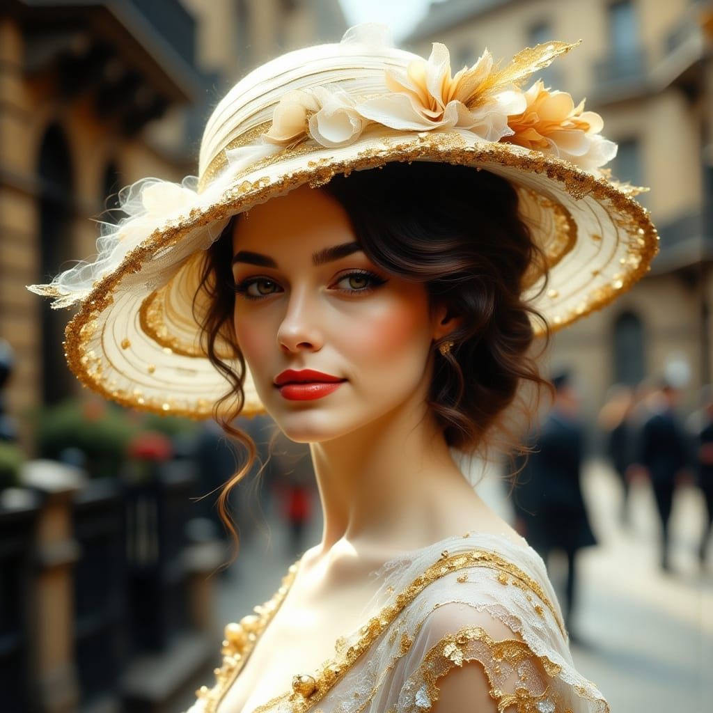 Elegant Lady in Lace Dress and Hat