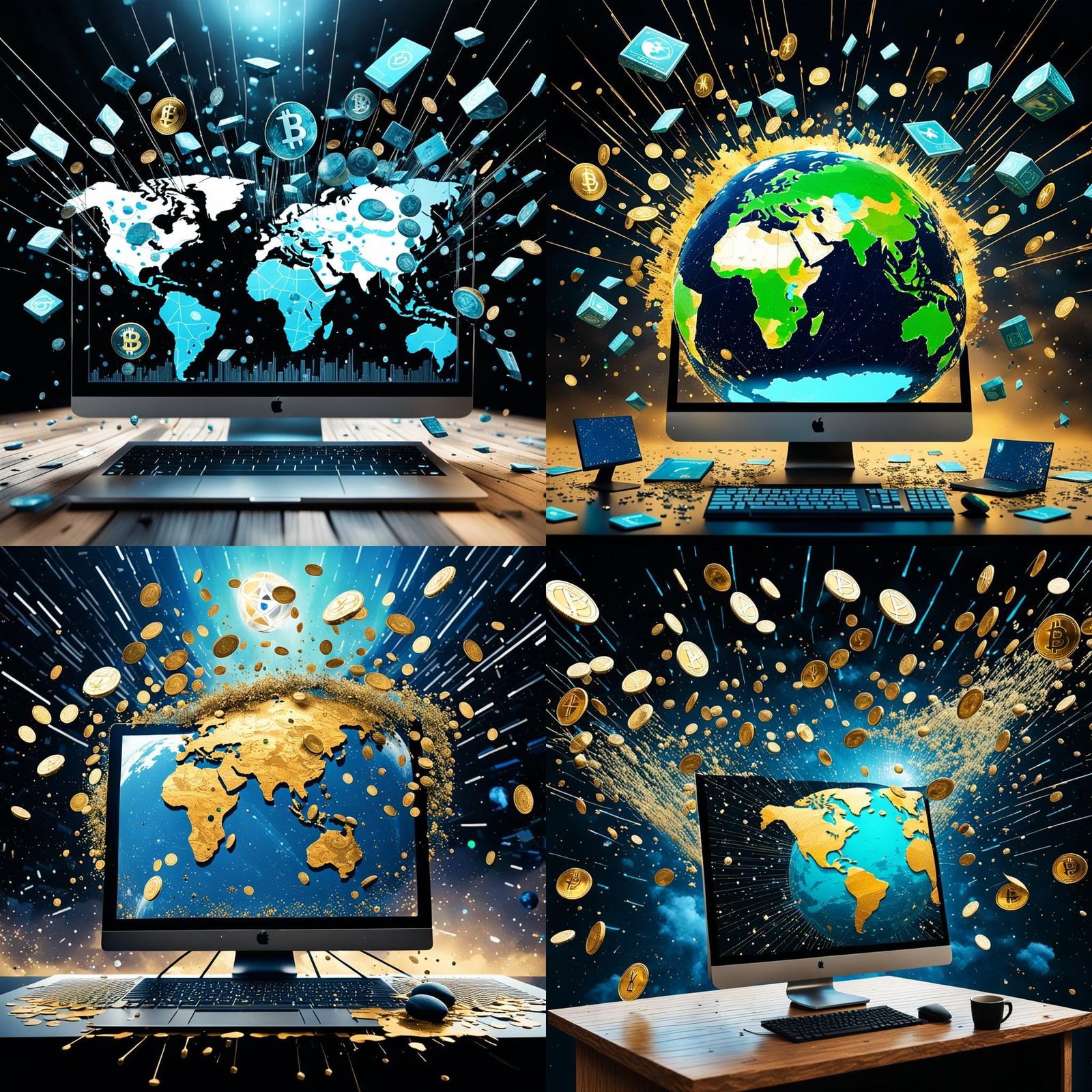 Crypto World Exploding from Screen as Digital Art