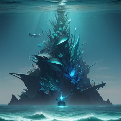 Merman Defends Against Shark in Ocean Depths