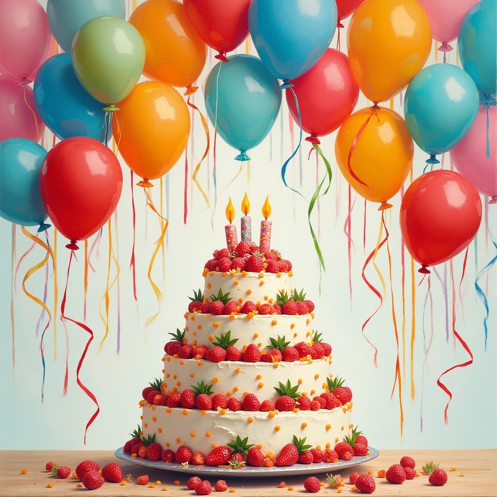 Whimsical Celebration Scene in Vibrant Colors