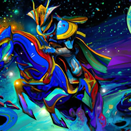 Knight Amidst Starlight River in Space, Hyperdetailed Art