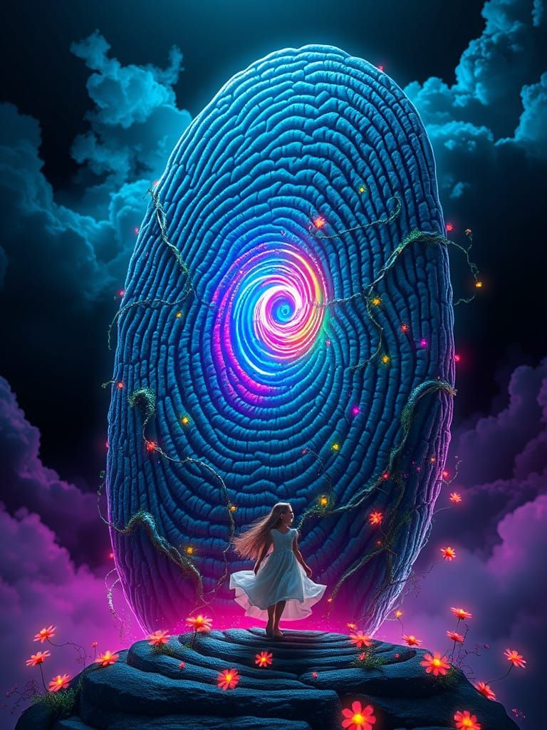 Surreal Girl Discovers Maze of Identity in Cosmic Landscape