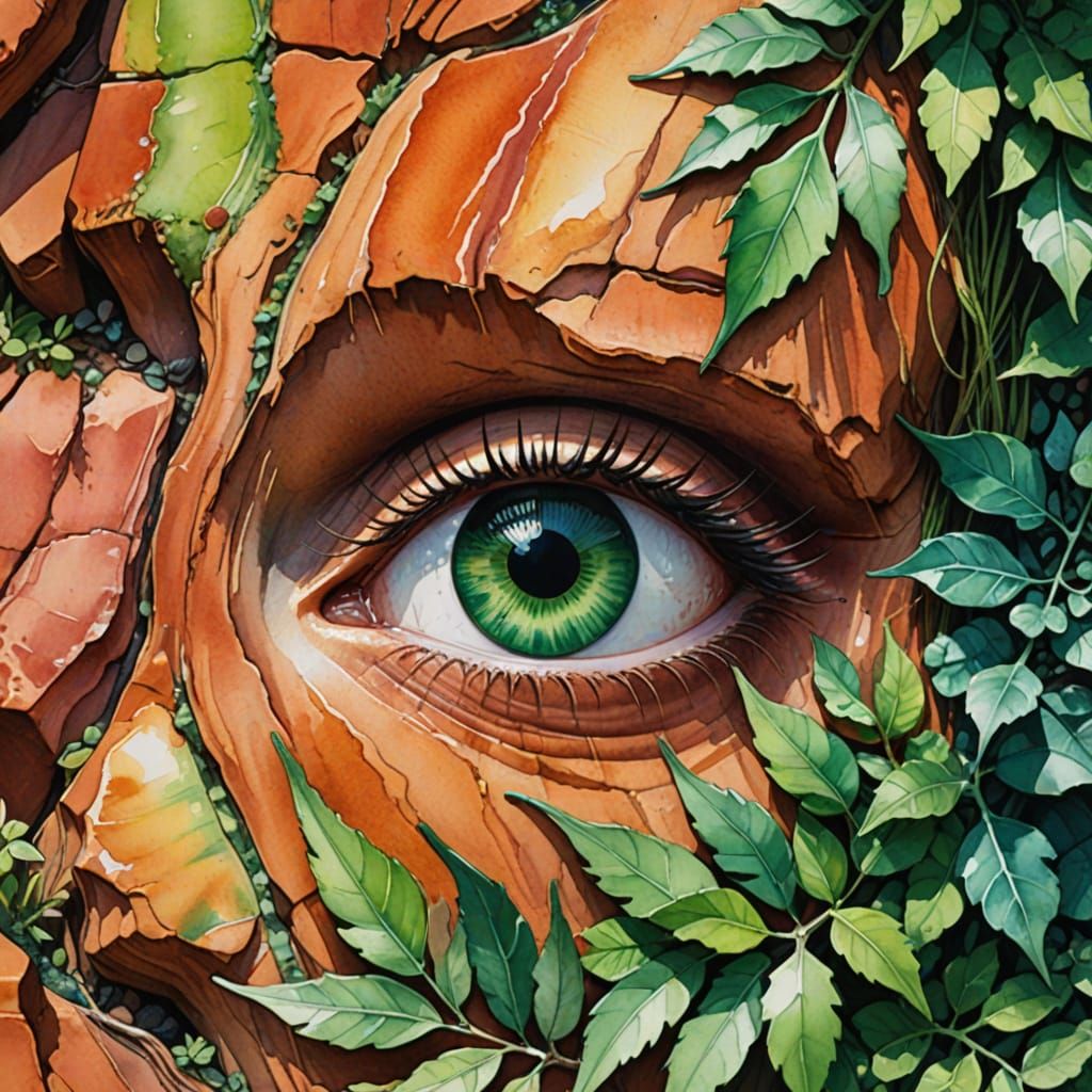 Emerald Eyes in Red Sandstone Cliff