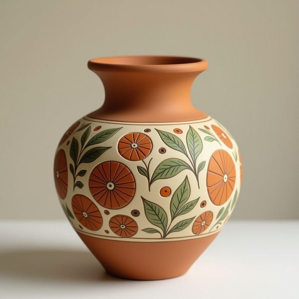 Ornate Clay Pot in Surrealist Style