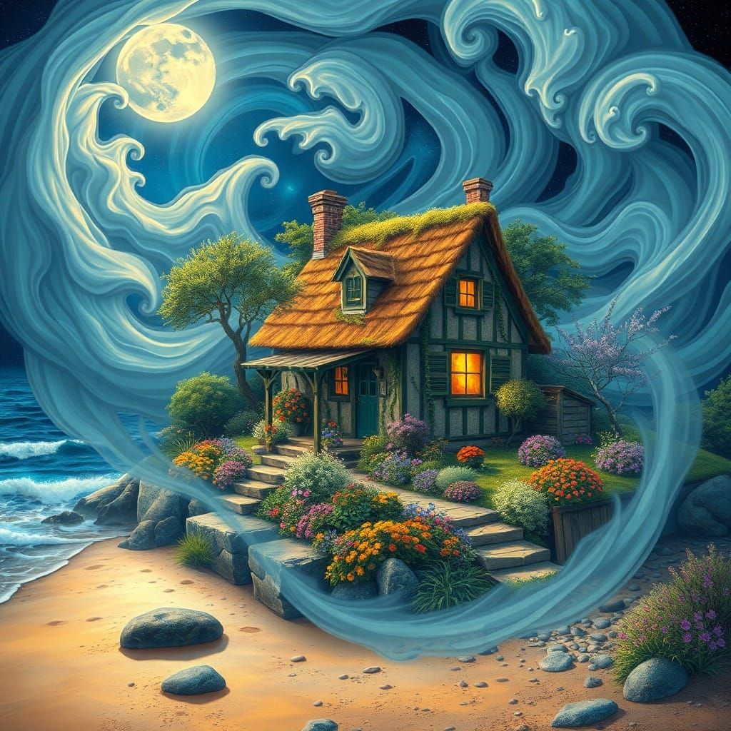 Misty Beach Cottage in Astral Cosmic Style