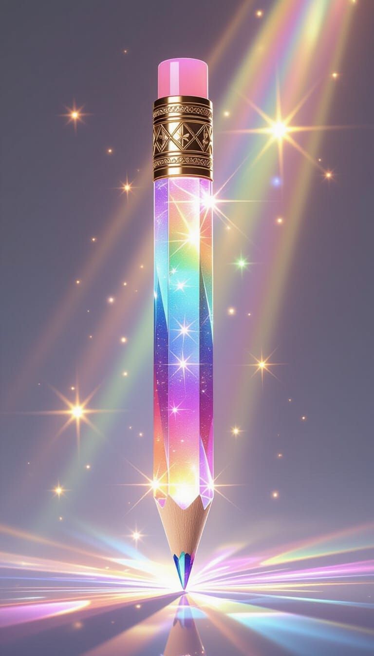 Ethereal Crystal Glass Pencil Shimmers with Rainbow Light